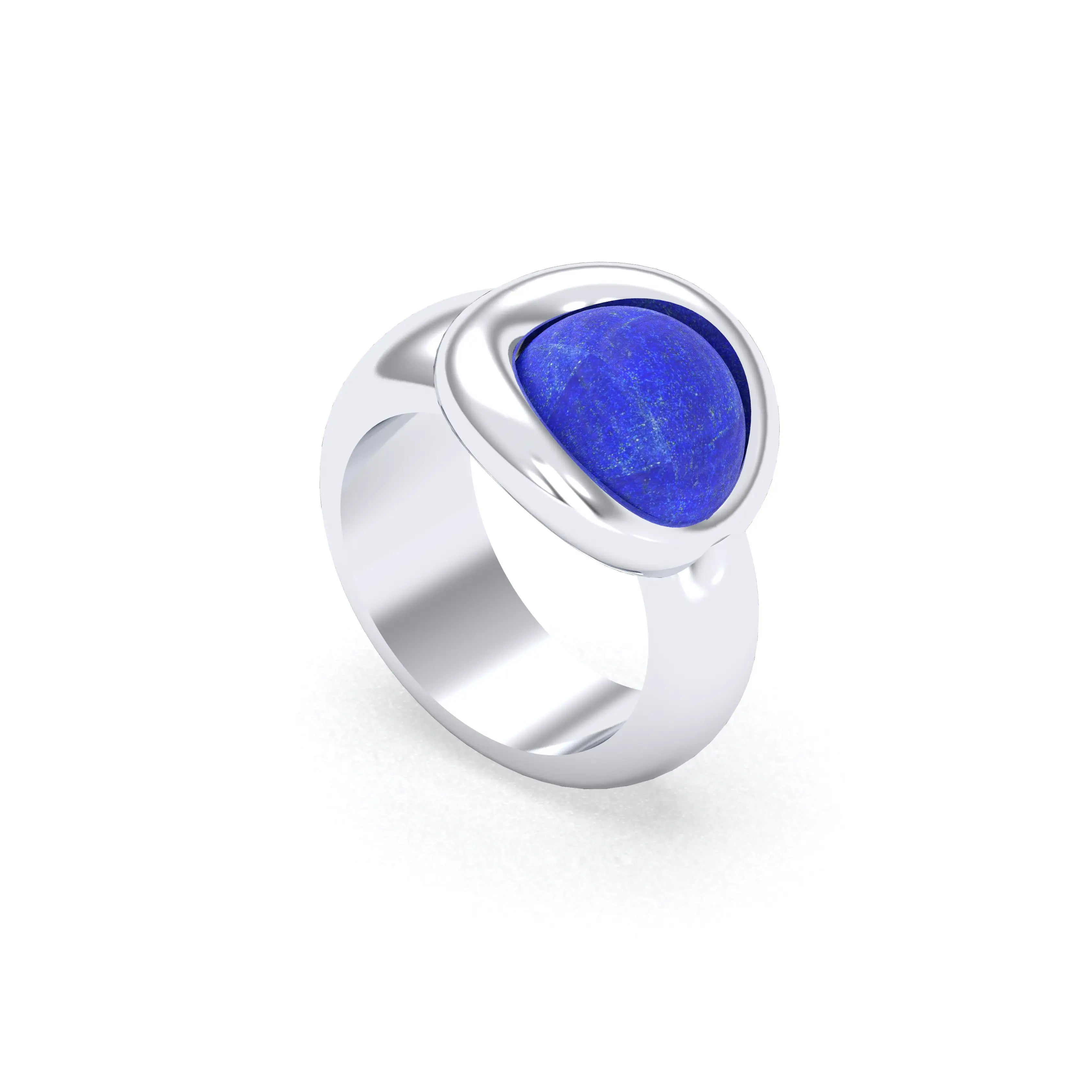 Bague femme Camille en argent 950, cabochon de pierre fine au choix