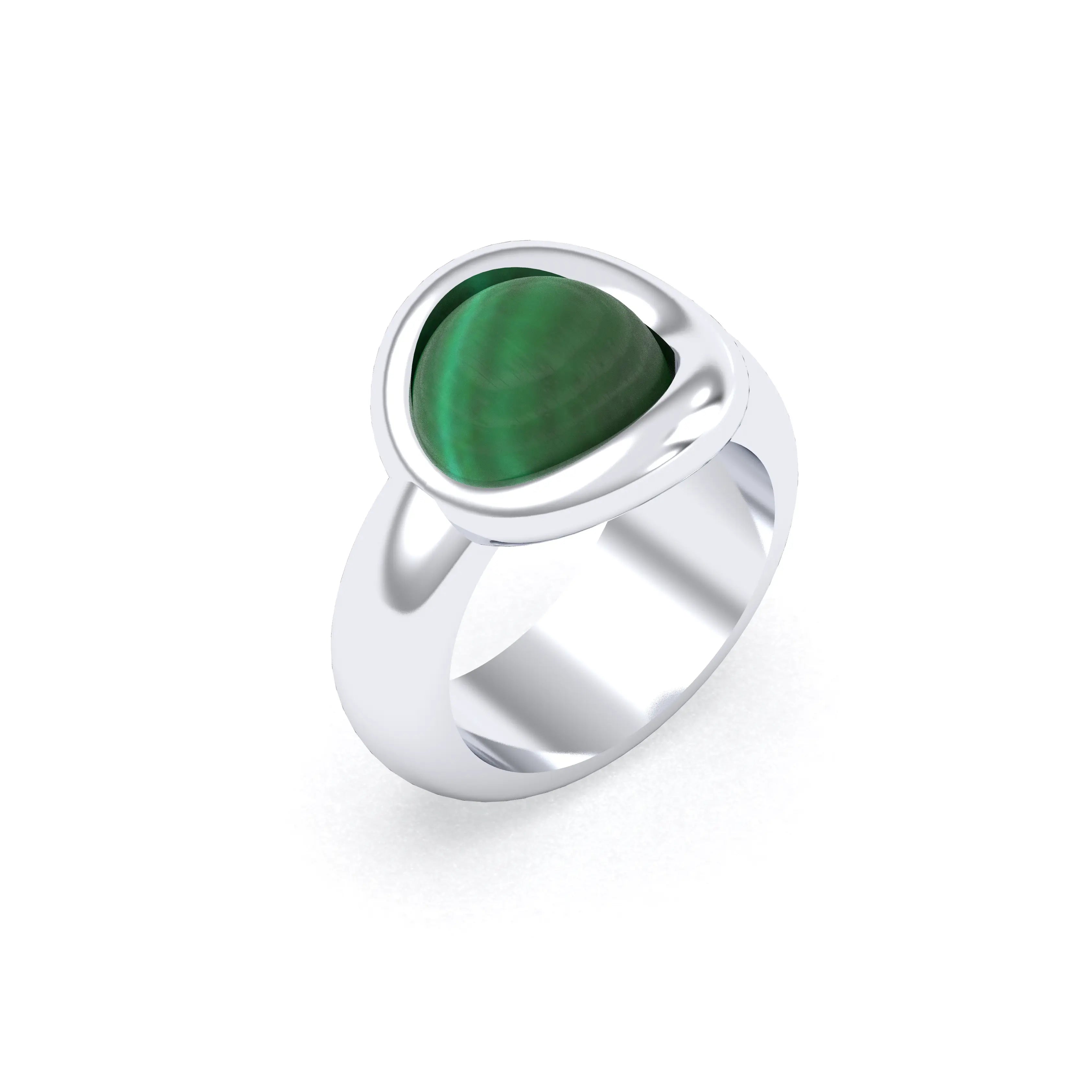Bague femme Camille en argent 950, cabochon de pierre fine au choix Malachite