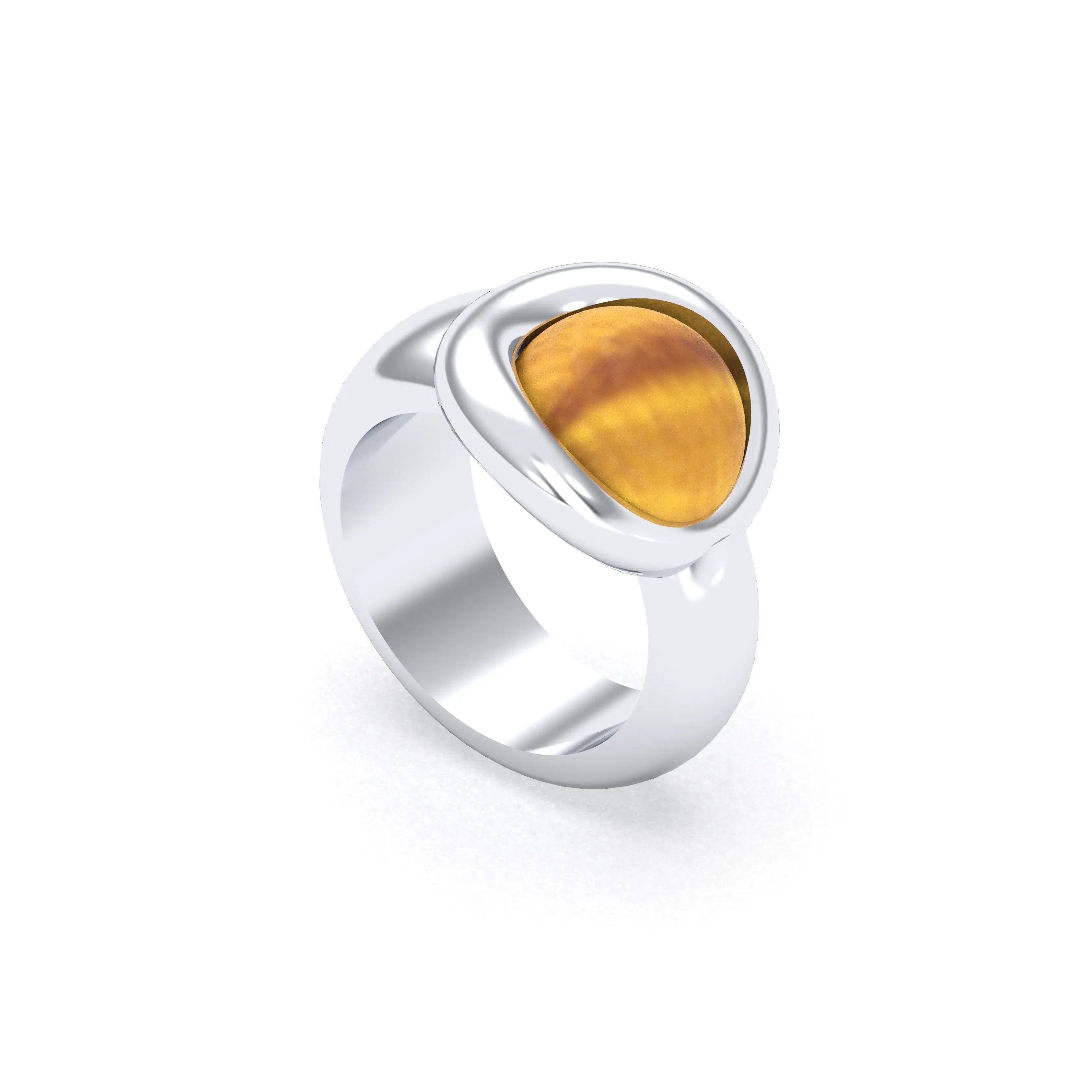 Bague femme Camille en argent 950, cabochon de pierre fine au choix