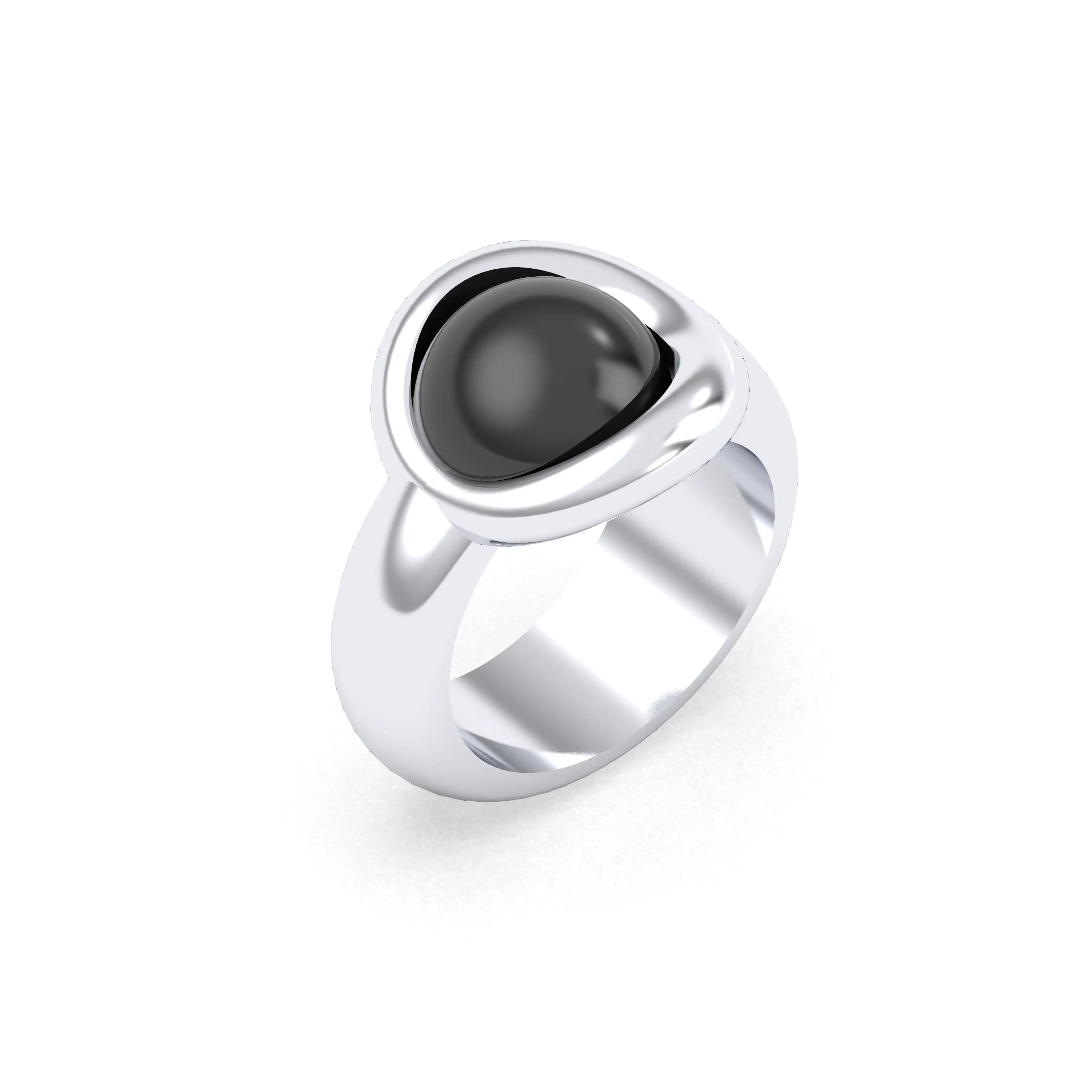 Bague femme Camille en argent 950, cabochon de pierre fine au choix Agate noire