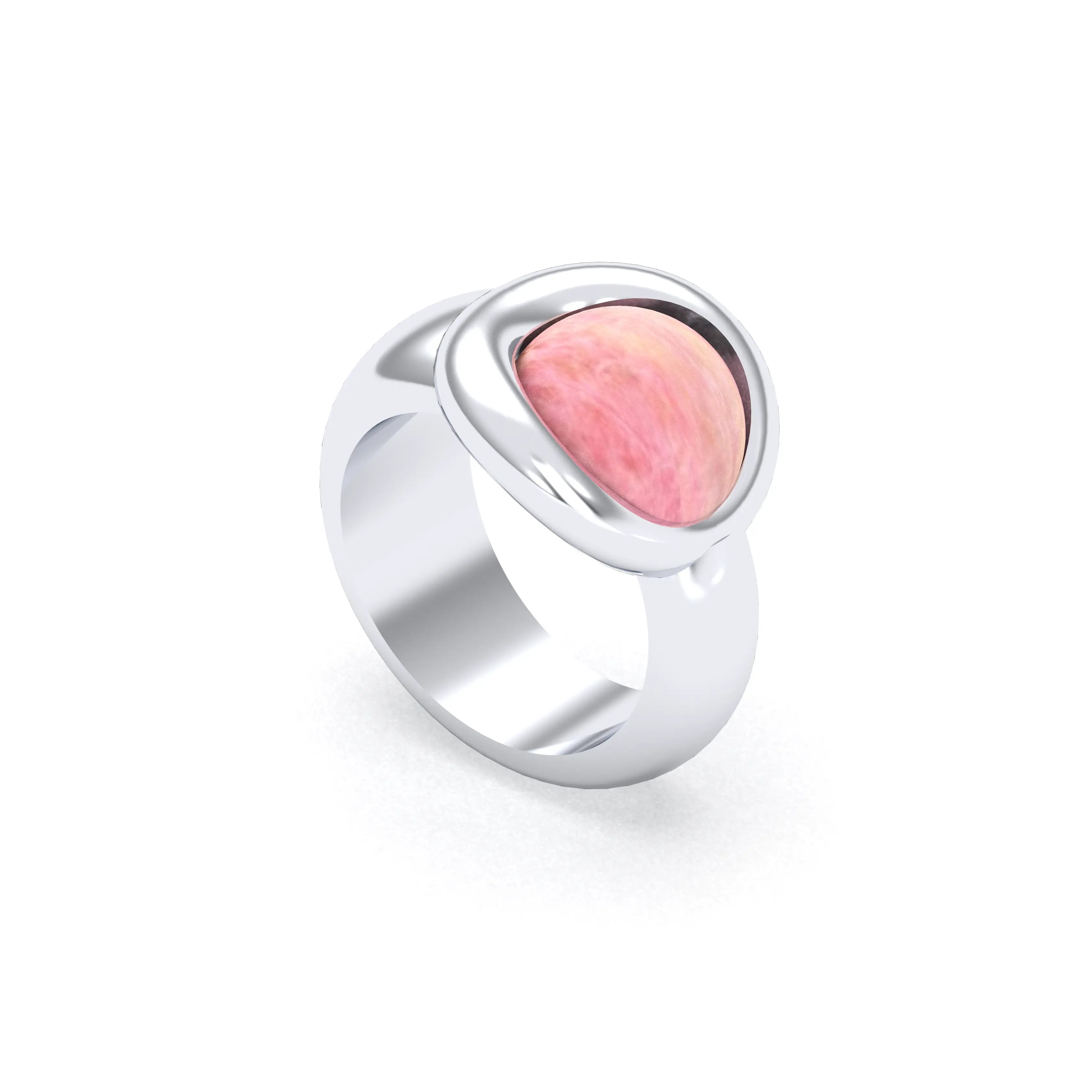 Bague femme Camille en argent 950, cabochon de pierre fine au choix