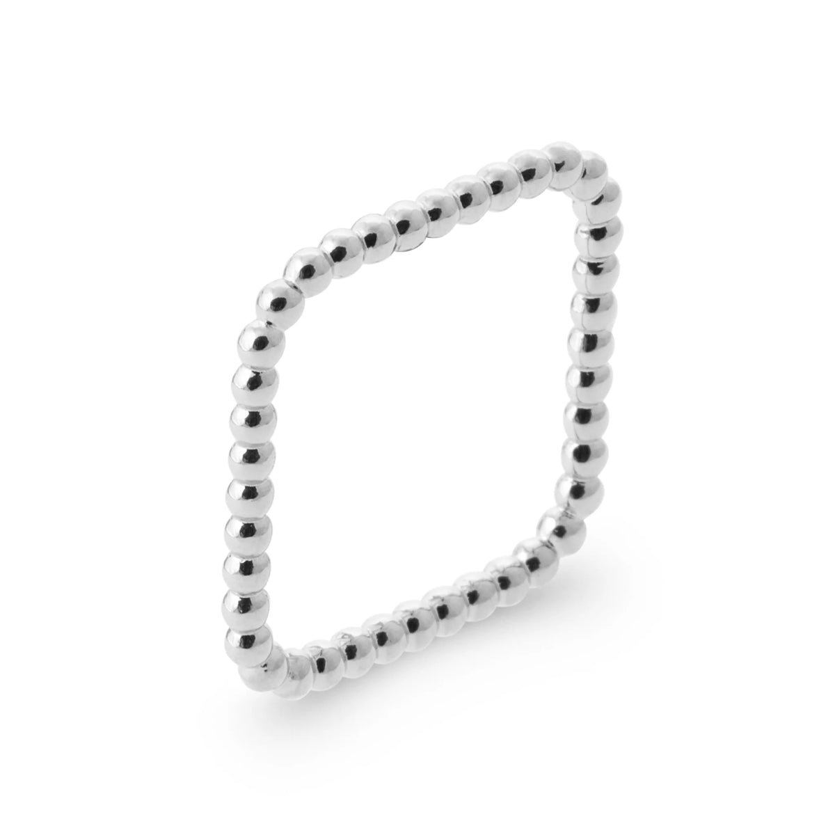 Bague carrée perlée en argent 925 rhodié