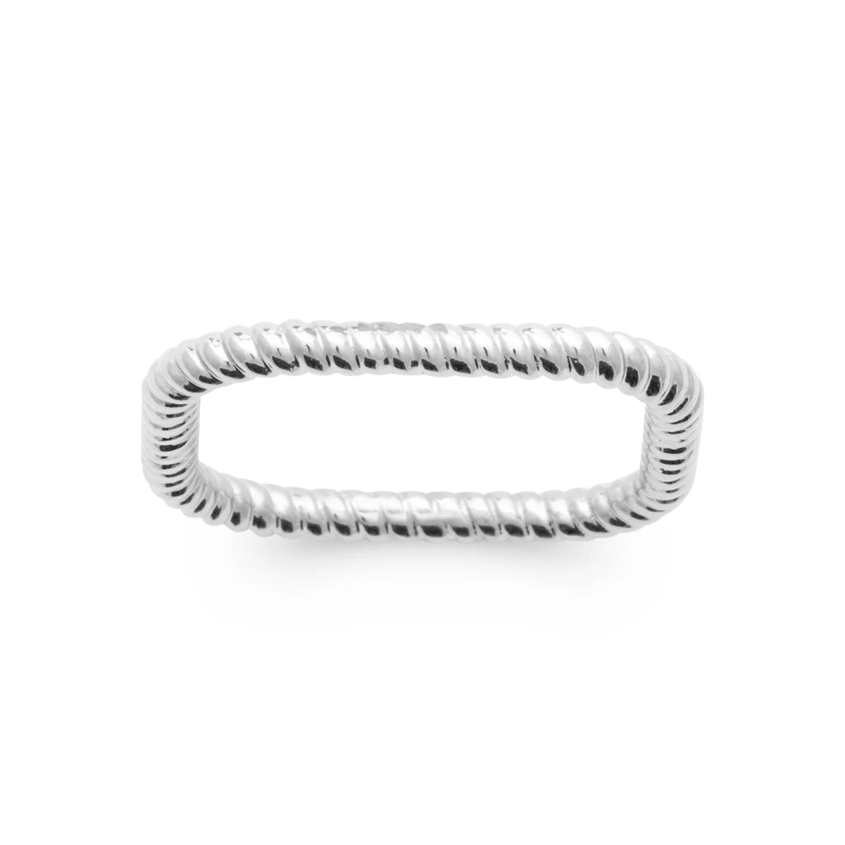 Bague carrée torsadée en argent 925 rhodié