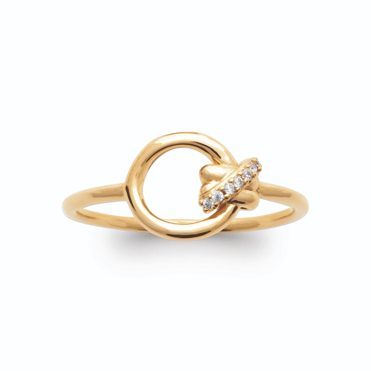 Bague cercle de fil d’or et barrette de zircons en plaqué or