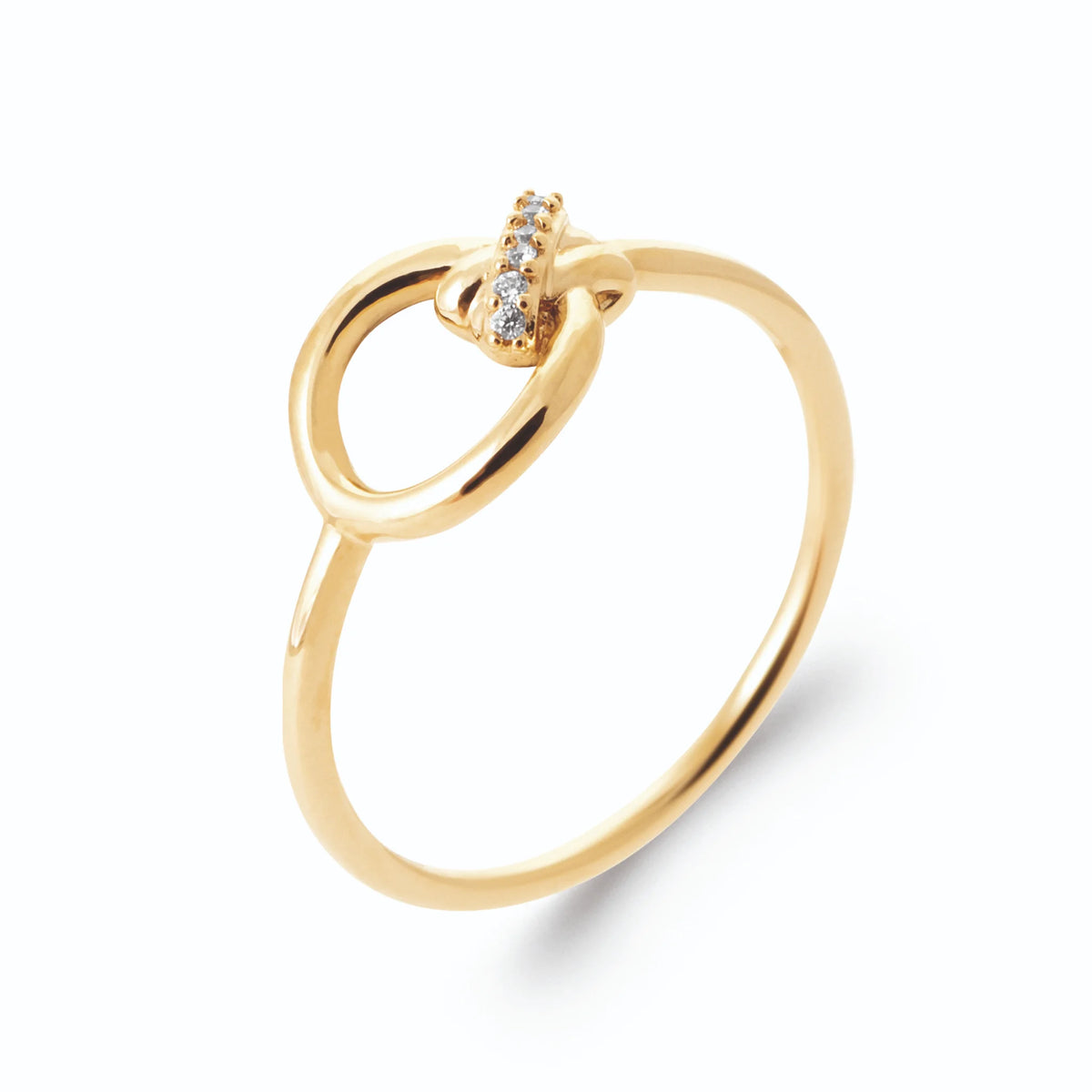 Bague cercle de fil d’or et barrette de zircons en plaqué or