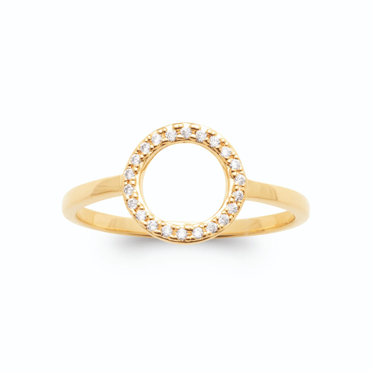 Bague cercle ouvert pavé de zircons sur anneau fin en plaqué or