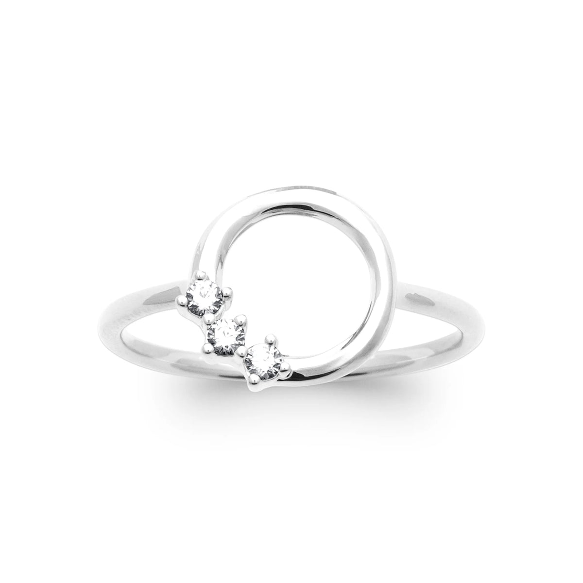 Bague cercle ouvert et trio de zircons en argent 925