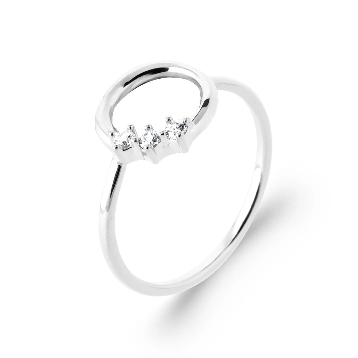 Bague cercle ouvert et trio de zircons en argent 925