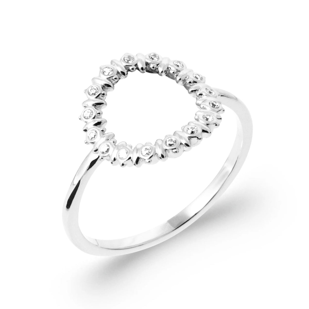 Bague cercle perlé ponctué de zircons en argent 925