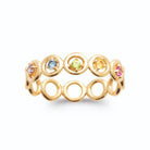Bague cercles ajourés enchaînés et petites pierres multicolores en plaqué or