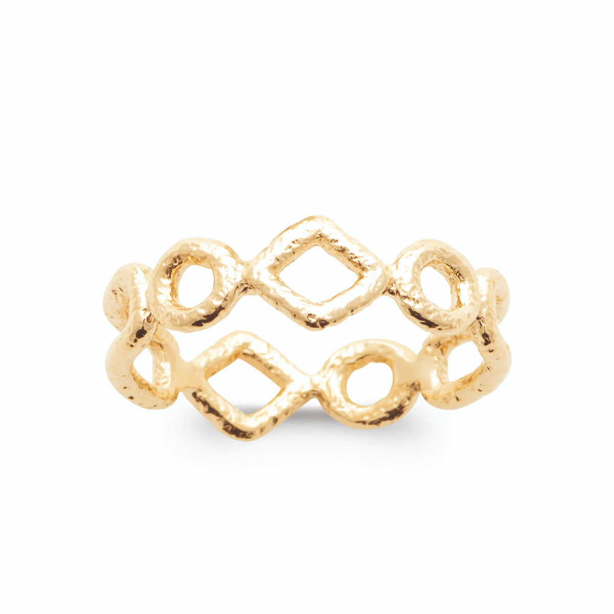 Bague chaîne de losanges ajourés en fil d’or perlé en plaqué or