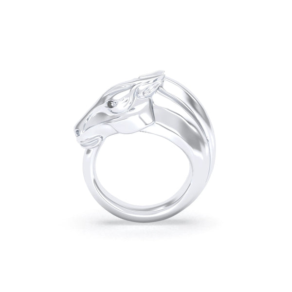 Bague Pégase – bague tête de cheval en argent 950, pierres précieuses au choix Diamant noir