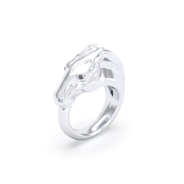 Bague Pégase – bague tête de cheval en argent 950, pierres précieuses au choix, autre vue