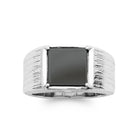 Bague chevalière agate noire carrée en argent 925 rhodié homme