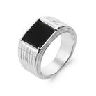 Bague chevalière agate noire carrée en argent 925 rhodié homme
