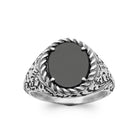 Bague chevalière agate noire ovale à cordelette en argent 925 homme