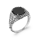 Bague chevalière agate noire ovale à cordelette en argent 925 homme