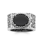 Bague chevalière agate noire ovale à épaules ajourées en argent 925 homme