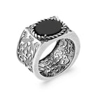 Bague chevalière agate noire ovale à épaules ajourées en argent 925 homme