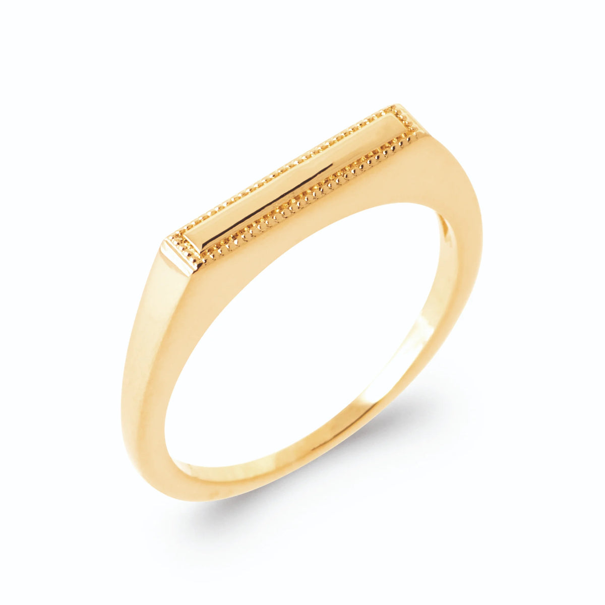 Bague chevalière barrette plateau étroit strié de fines rainures en plaqué or