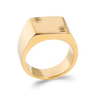 Bague chevalière carrée gravée de rayons en plaqué or homme