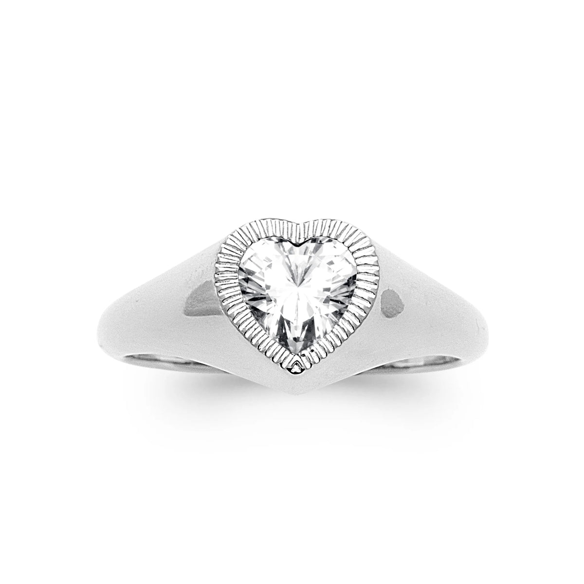 Bague chevalière cœur et zircon cœur en argent 925