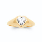 Bague chevalière cœur zircon plaqué or, vue de face