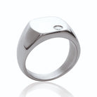 Bague chevalière coussin sertie d’un zircon en acier homme