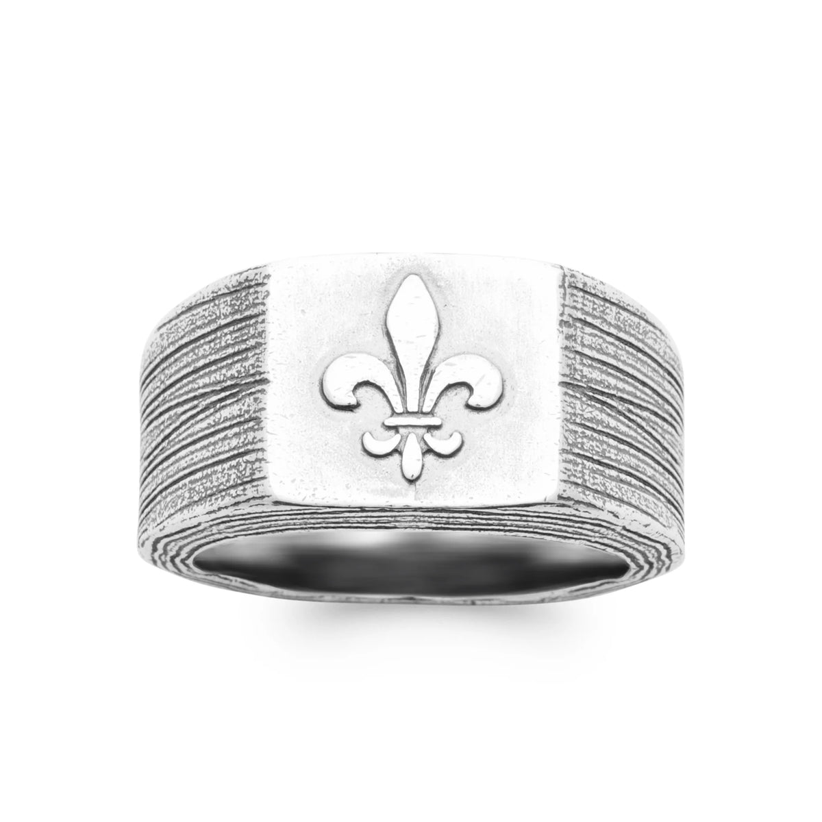 Bague chevalière fleur de lys en argent 925 homme vu de profil