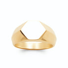 Bague chevalière hexagonale facettée polie plaqué or, vue de face
