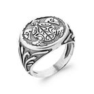 Bague chevalière ovale à motif polynésien en argent 925 homme