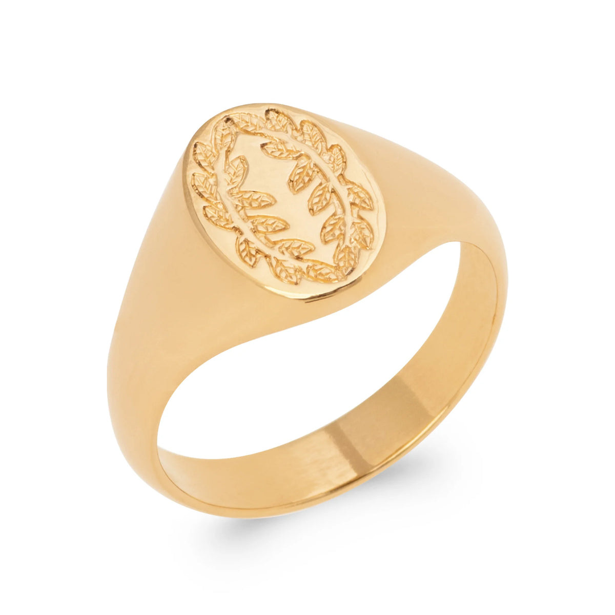 Bague chevalière ovale gravée d’une couronne de laurier en plaqué or