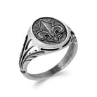 Bague chevalière ovale fleur de lys en argent 925 homme