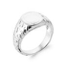 Bague chevalière ovale lisse à épaules gravées en argent 925 rhodié homme