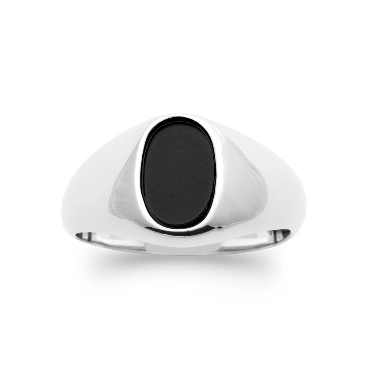 Bague chevalière ovale noire en argent 925 homme vu de profil