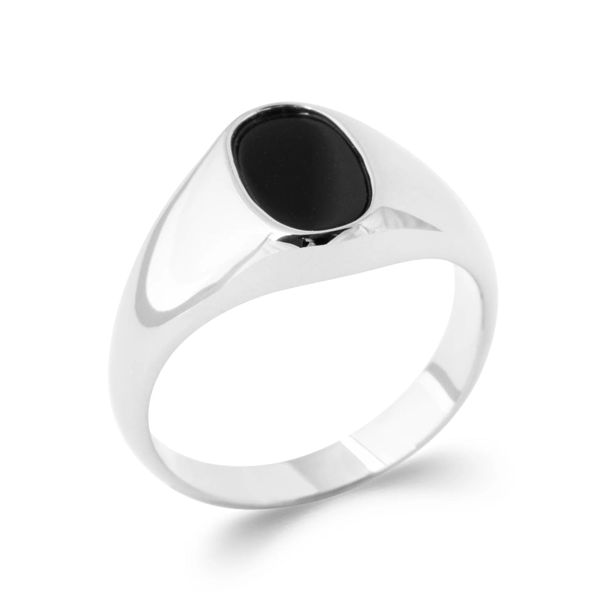Bague chevalière ovale noire en argent 925 homme