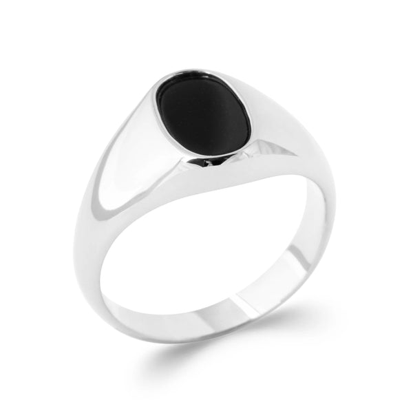 Bague chevalière ovale noire en argent 925 homme