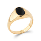 Bague chevalière ovale plateau imitation onyx noir en plaqué or