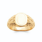 Bague chevalière ovale polie et flancs ajourés géométriques plaqué or, vue de face