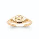 Bague chevalière ovale rosace de pierres olive et roses en plaqué or