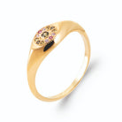 Bague chevalière ovale rosace de pierres olive et roses en plaqué or