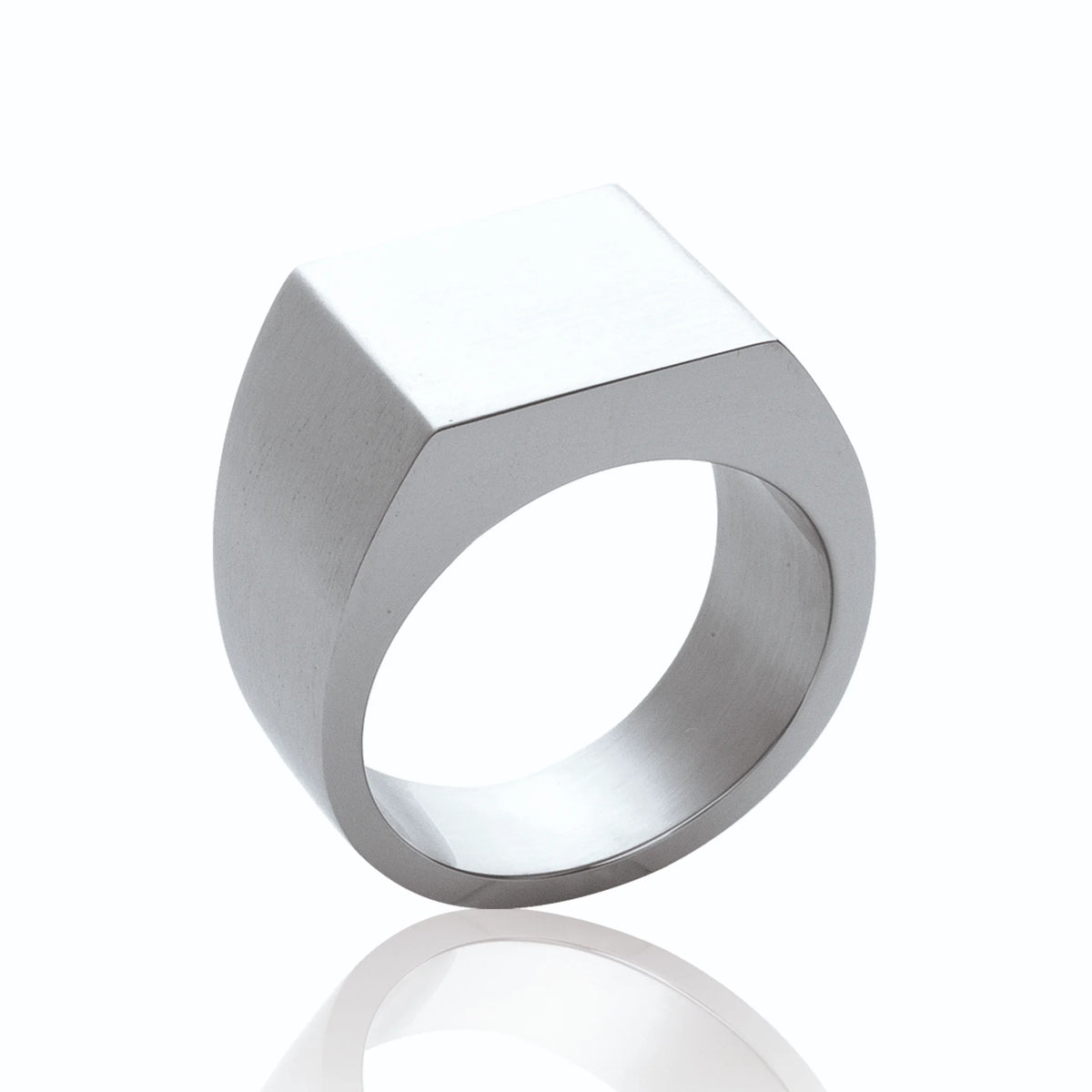 Bague chevalière plateau carré biseauté en acier homme