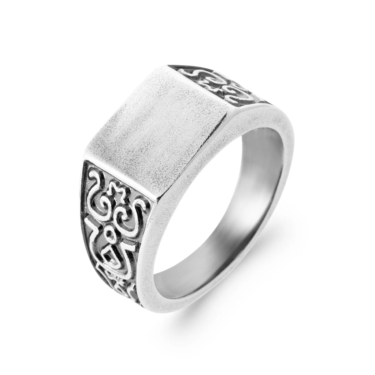 Bague chevalière plateau carré brossé en argent 925 homme