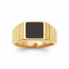 Bague chevalière plateau carré noir en acier PVD doré homme