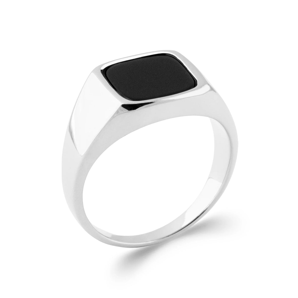 Bague chevalière plateau coussin noir en argent 925 rhodié homme