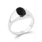 Bague chevalière plateau ovale noir en argent 925 rhodié homme
