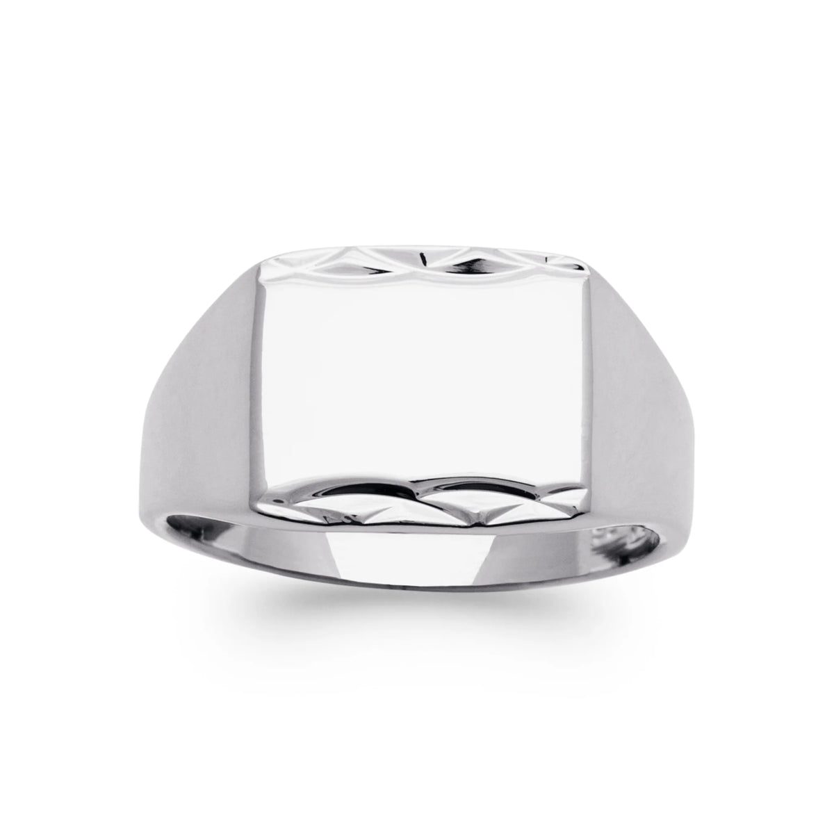 Bague chevalière rectangulaire à bord diamanté en argent rhodié homme vu de profil