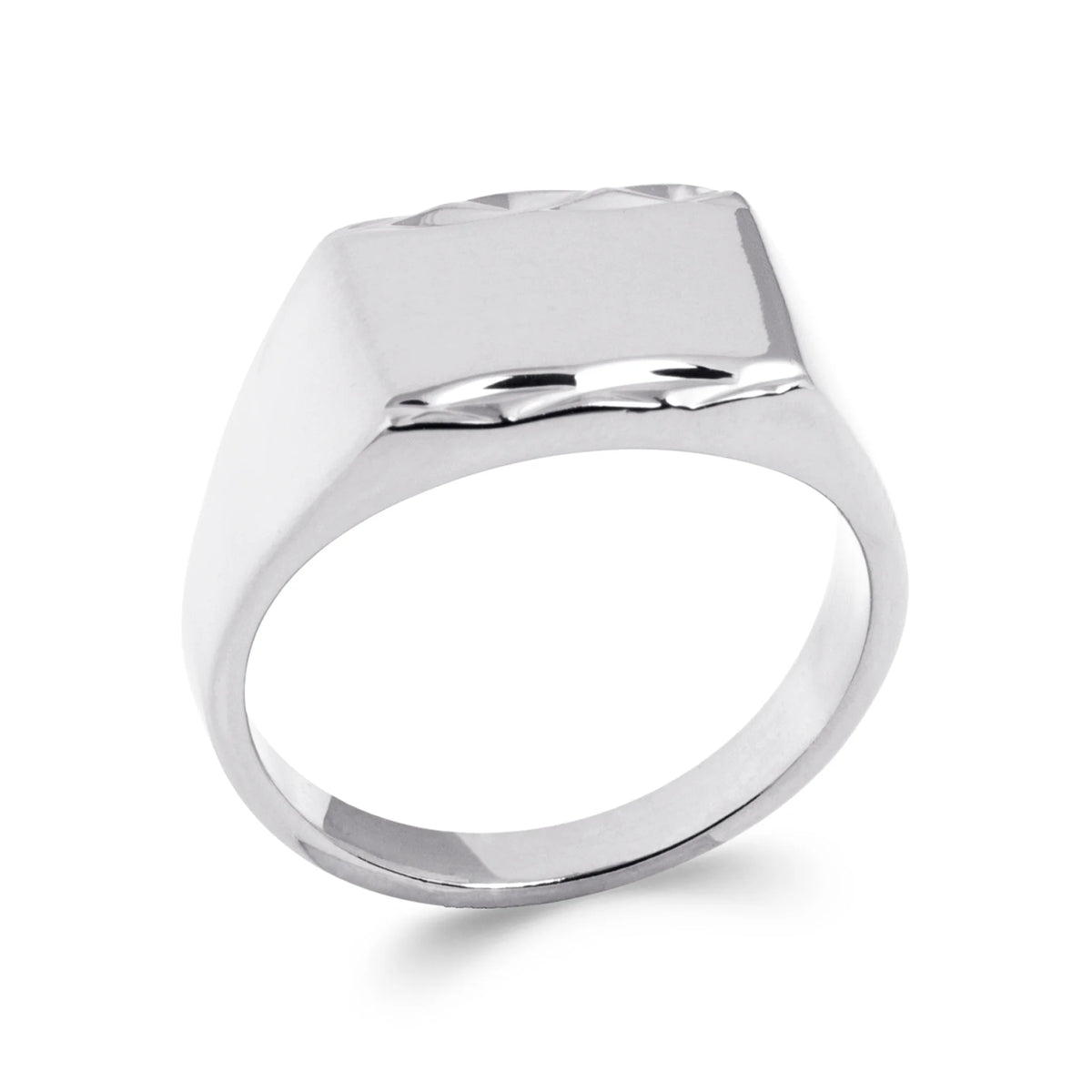 Bague chevalière rectangulaire à bord diamanté en argent rhodié homme