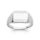Bague chevalière rectangulaire à flancs crantés en argent rhodié homme vu de profil