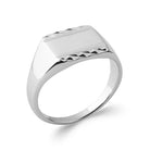 Bague chevalière rectangulaire à flancs crantés en argent rhodié homme